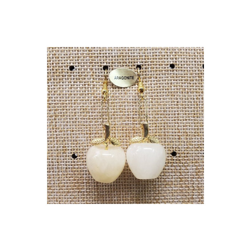 Paire de boucle d'oreille motif pomme pendentif en pierre naturelle et pierre semi précieuse aragonite