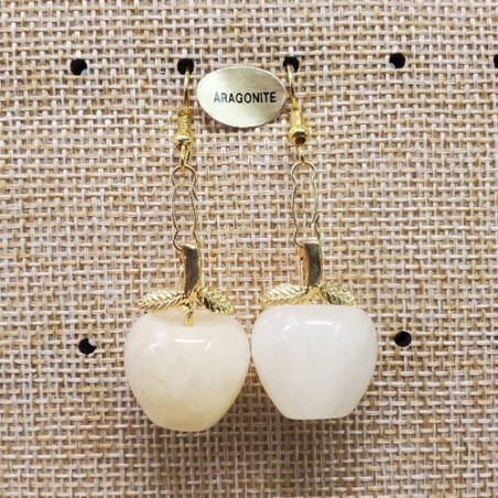 Paire de boucle d'oreille motif pomme pendentif en pierre naturelle et pierre semi précieuse aragonite
