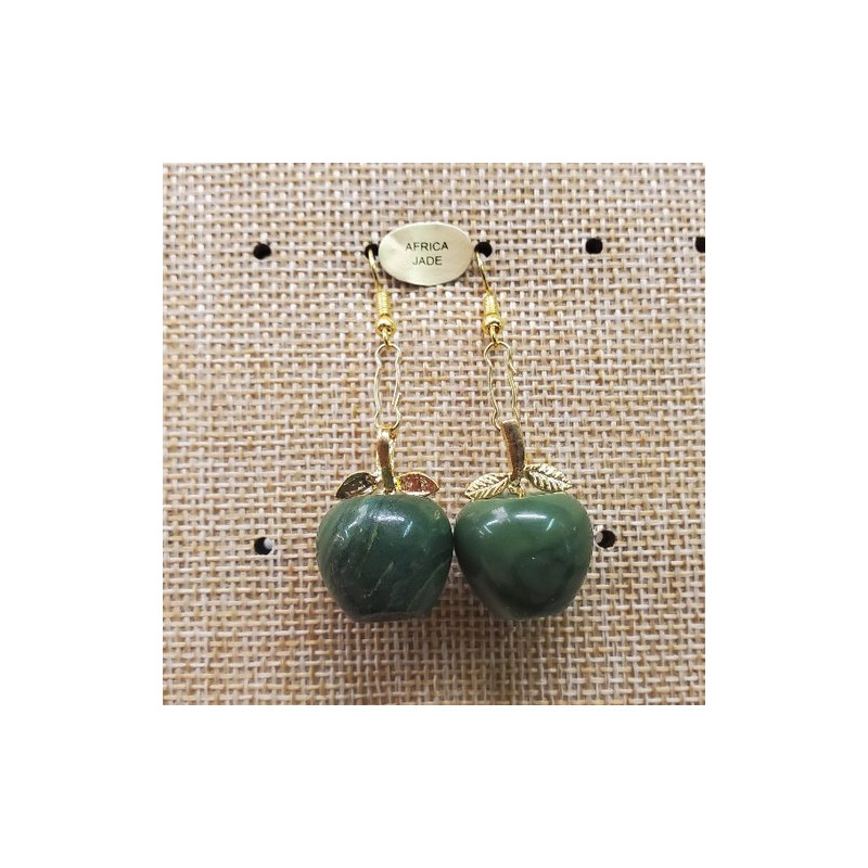 Paire de boucle d'oreille motif pomme pendentif en pierre naturelle et pierre semi précieuse africa jade