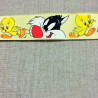 RUBAN SATIN MOTIF ENFANT FOND JAUNE 25 mm