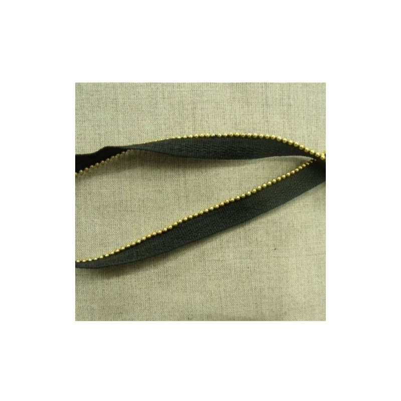 ruban coton & métal passepoil NOIR perlé OR 10 mm