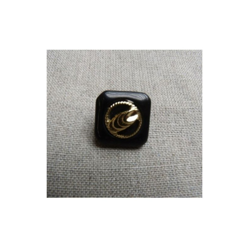 Bouton carré acrylique garnit métal noir et or 17 mm