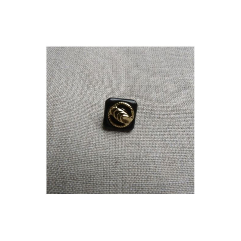 bouton carré acrylique garnit métal noir et or 12 mm