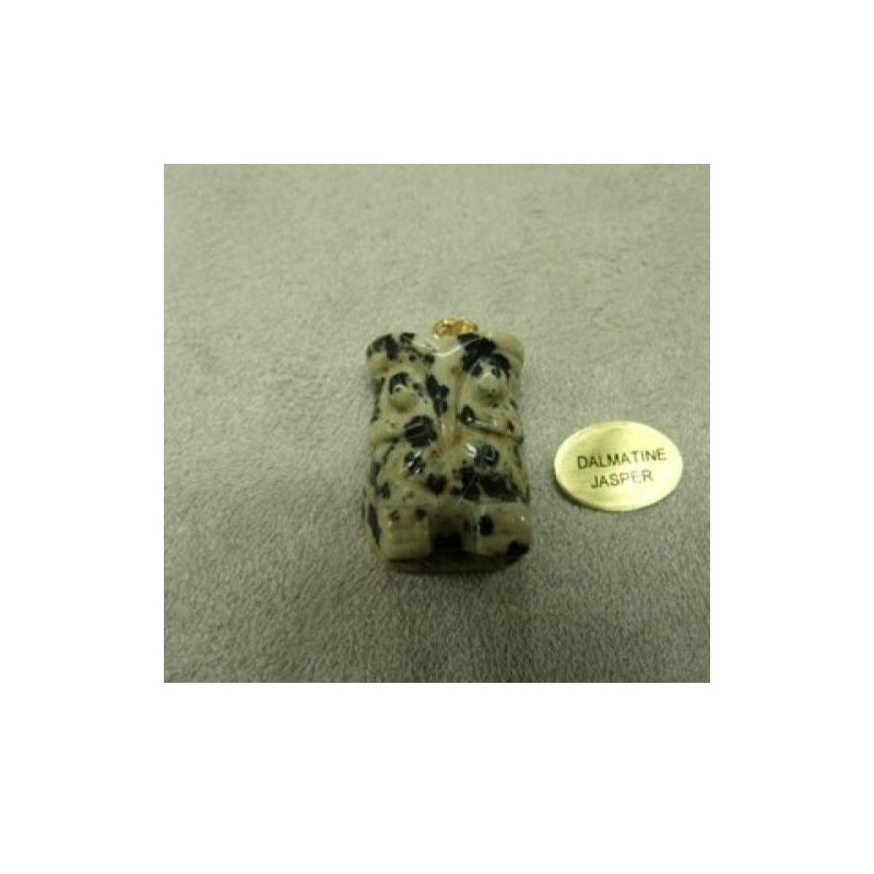 PENDENTIF MOTIF CHOUETTE- DALMATINE JASPER,HAUTEUR 2cm / LARGEUR: 1,5 cm/ EPAISSEUR: 1,5 cm