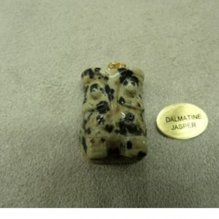 PENDENTIF MOTIF CHOUETTE- DALMATINE JASPER,HAUTEUR 2cm / LARGEUR: 1,5 cm/ EPAISSEUR: 1,5 cm