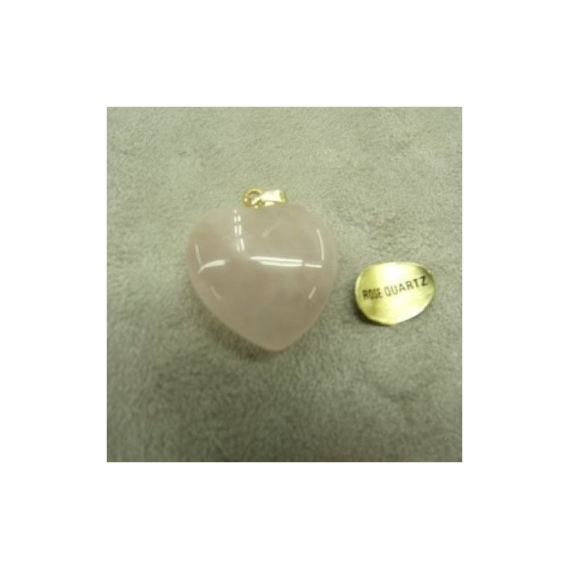 PENDENTIF MOTIF COEUR- PM- ROSE QUARTZ,LARGEUR: 2 cm / HAUTEUR: 2cm / EPAISSEUR: 0,6cm