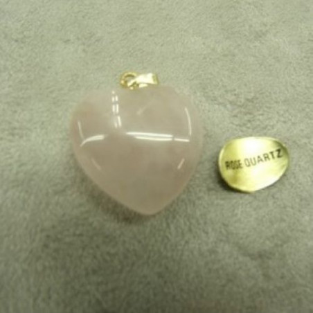 PENDENTIF MOTIF COEUR- PM- ROSE QUARTZ,LARGEUR: 2 cm / HAUTEUR: 2cm / EPAISSEUR: 0,6cm