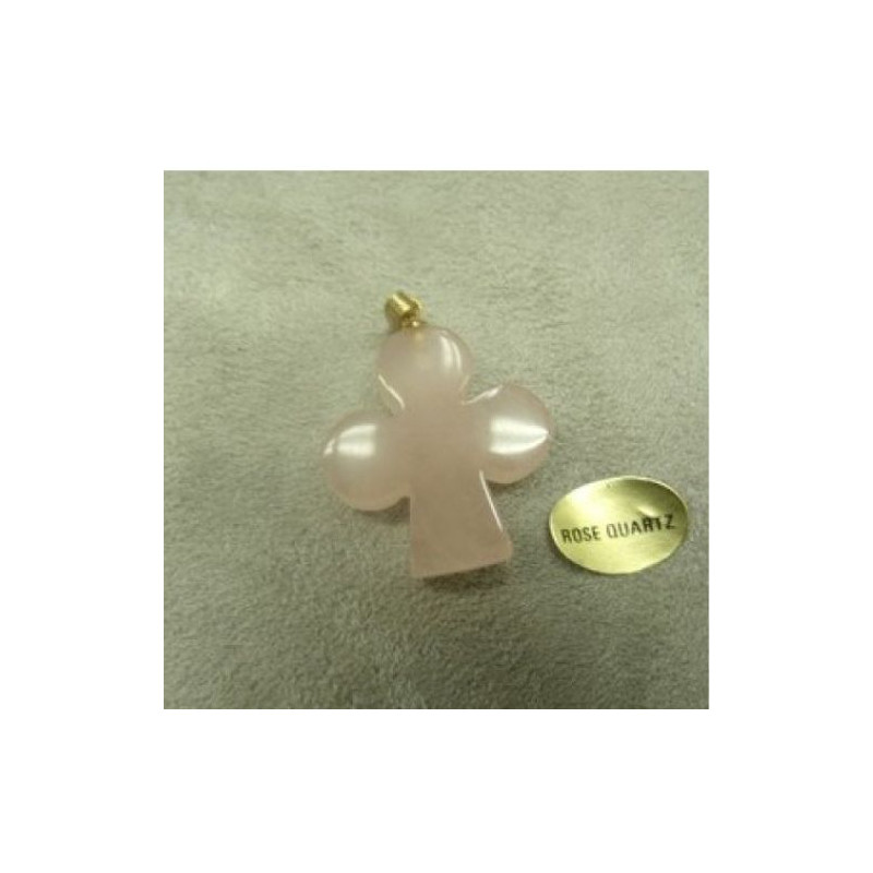 PENDENTIF MOTIF TREFLE- ROSE SQUARTZ ,HAUTEUR: 2,5 cm / LARGEUR: 2,3 cm / EPAISSEUR: 4 mm