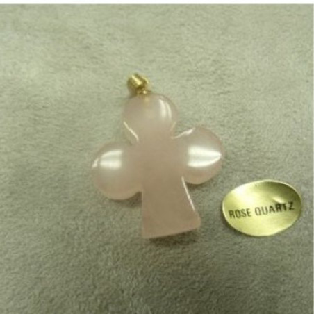PENDENTIF MOTIF TREFLE- ROSE SQUARTZ ,HAUTEUR: 2,5 cm / LARGEUR: 2,3 cm / EPAISSEUR: 4 mm