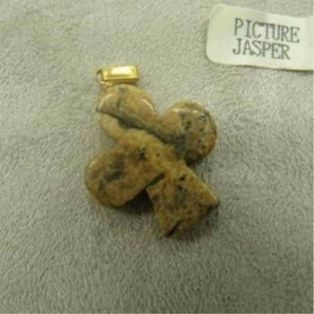 PENDENTIF MOTIF TREFLE - PICTURE JASPER ,HAUTEUR: 2,5 cm / LARGEUR: 2,3 cm / EPAISSEUR: 4 mm