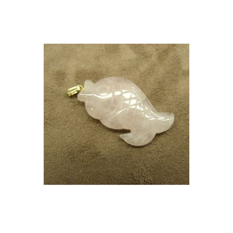 PENDENTIF MOTIF POISSON- ROSE QUARTZ ,LONGUEUR : 7 cm / HAUTEUR : 2,5 cm / EPAISSEUR : 0,3 cm