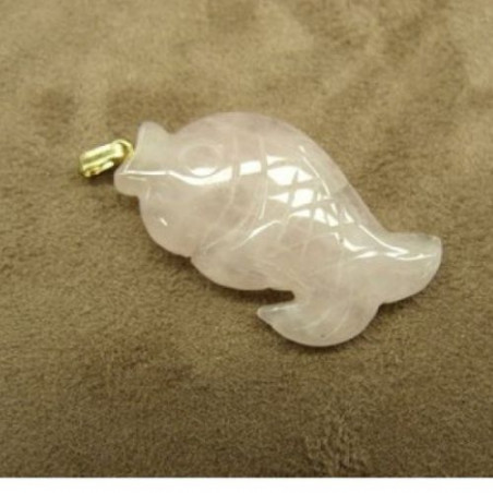 PENDENTIF MOTIF POISSON- ROSE QUARTZ ,LONGUEUR : 7 cm / HAUTEUR : 2,5 cm / EPAISSEUR : 0,3 cm