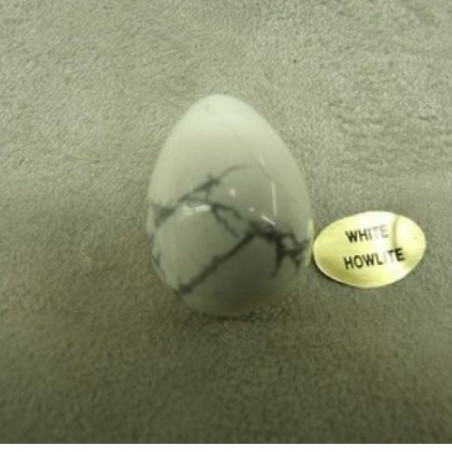 PIERRE MOTIF OEUF PM- WHITE HOWLITE ,HAUTEUR : 2,5 cm / LARGEUR : 1,7 cm