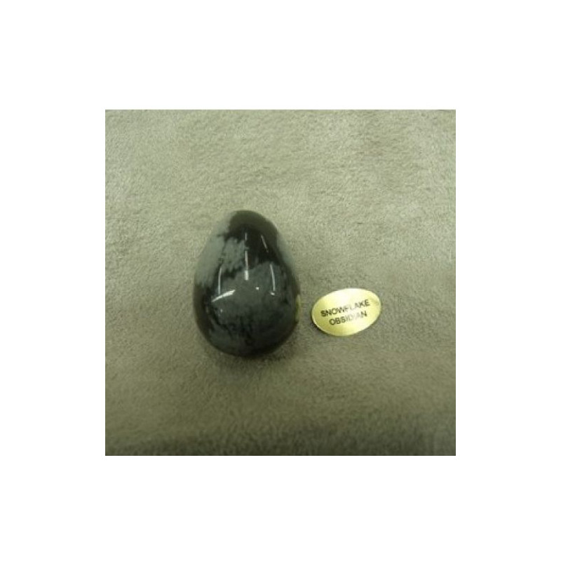 PIERRE MOTIF OEUF PM- SNOWFLAKE OBSIDIAN ,HAUTEUR : 2,5 cm / LARGEUR : 1,7 cm