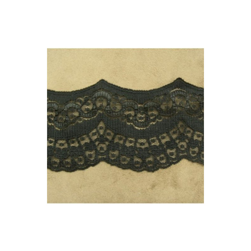 DENTELLE DE CALAIS noire motif : dentelée coquillage 7 cm