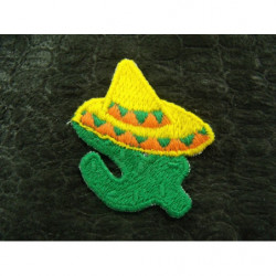 écusson à coudre- motif: MEXICAIN vert orange et chapeau jaune
