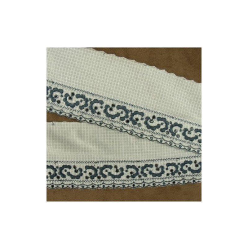 DENTELLE BLANCHE COTON brodé bleu 10 cm