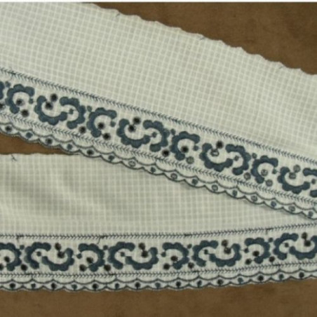 DENTELLE BLANCHE COTON brodé bleu 10 cm