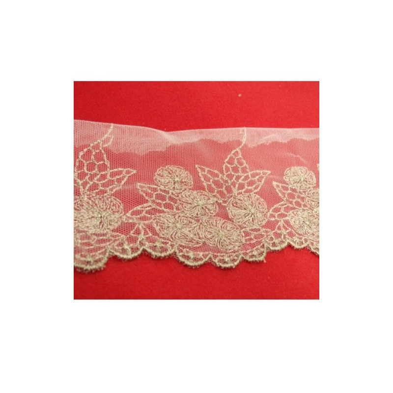 dentelle taupe brodée sur tulle 10 cm