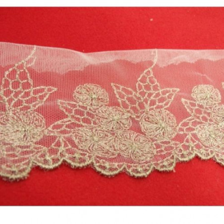 dentelle taupe brodée sur tulle 10 cm