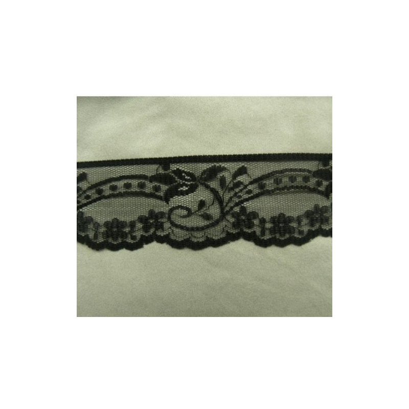 DENTELLE DE CALAIS noire de fabrication française brodée sur tulle 4 cm