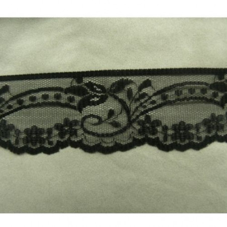 DENTELLE DE CALAIS noire de fabrication française brodée sur tulle 4 cm