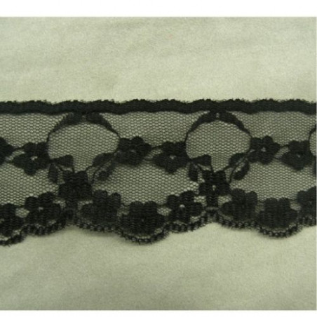DENTELLE DE CALAIS fine noire brodée sur tulle dentelé sur une bordure 5 cm