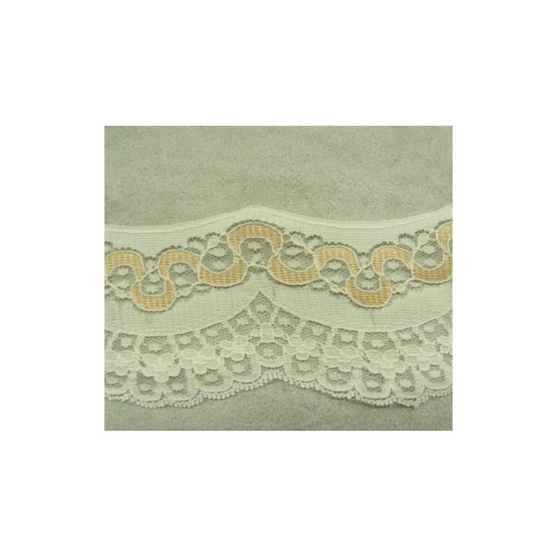 ruban passepoil perlé monté sur base coton blanc grain de riz argent 10 mm
