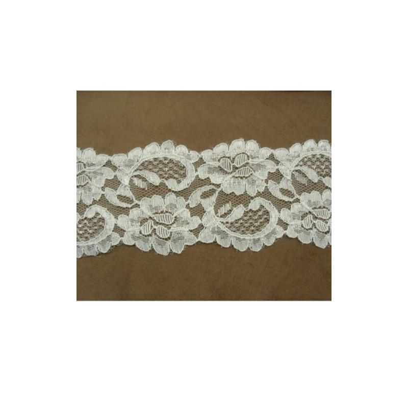 DENTELLE DE CALAIS blanche surbrodée motif floral 9 cm
