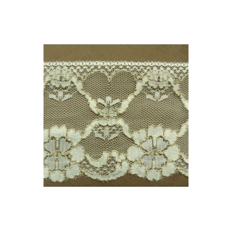 DENTELLE DE CALAIS ivoire surbrodé doré motif floral 10 cm