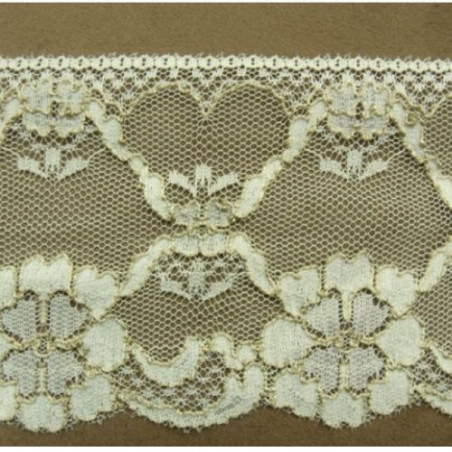 DENTELLE DE CALAIS ivoire surbrodé doré motif floral 10 cm