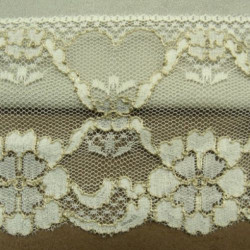 DENTELLE DE CALAIS ivoire surbrodé doré motif floral 10 cm