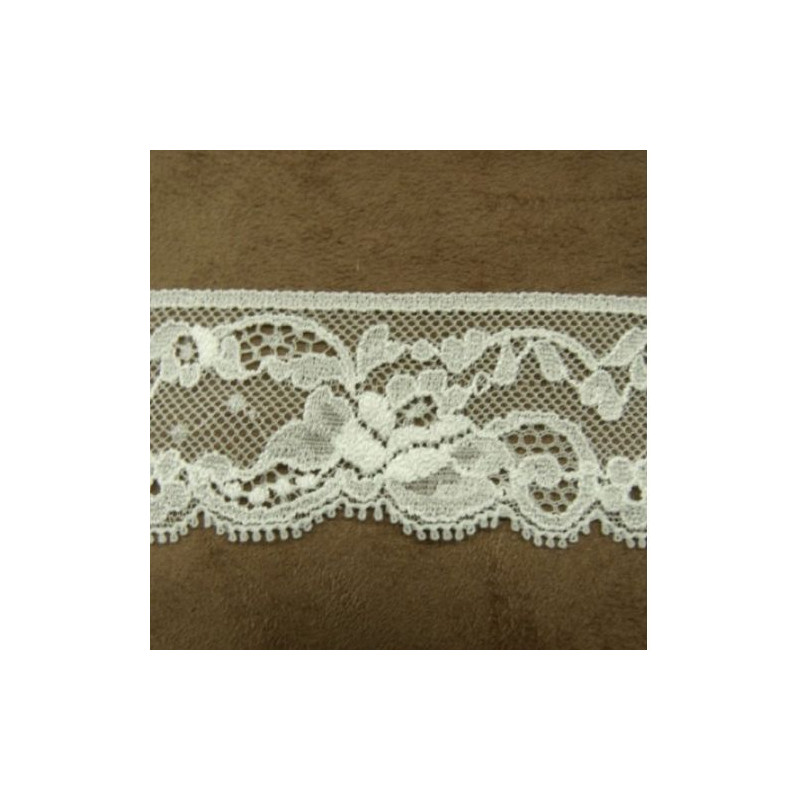 DENTELLE DE CALAIS écru  stretch motif FLEURS dentelée sur une bordure 4 cm