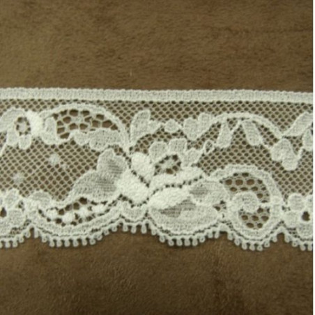 DENTELLE DE CALAIS écru stretch motif FLEURS dentelée sur une bordure 4 cm