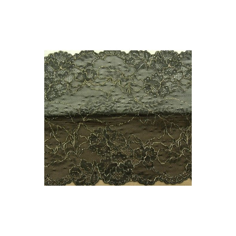 DENTELLE DE CALAIS Noire surbrodée or 23 cm