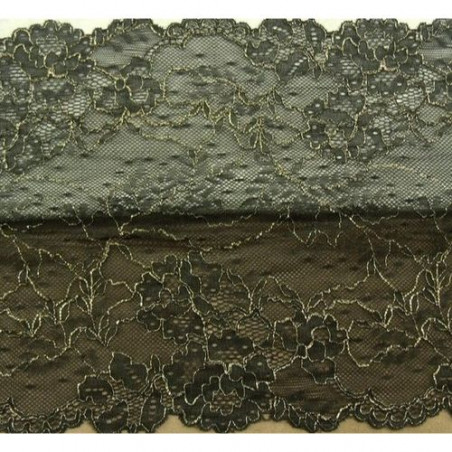 DENTELLE DE CALAIS Noire surbrodée or 23 cm