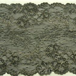 DENTELLE DE CALAIS Noire surbrodée or 23 cm