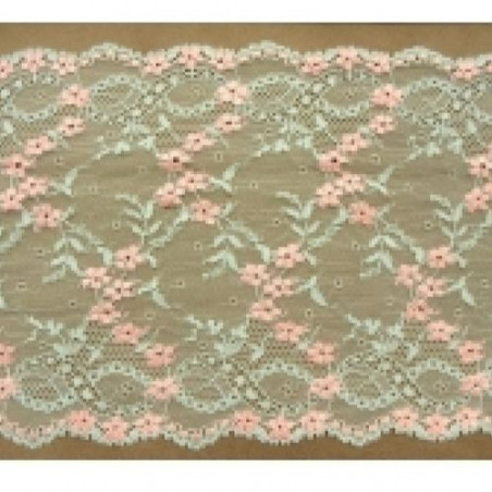 DENTELLE DE CALAIS finement dentelée sur les deux bordures bicolore vert d'eau et rose 18 cm