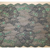 DENTELLE DE CALAIS stretch  noire surbrodé vert,dentelé sur les 2 bordures,24 cm, de fabrication française
