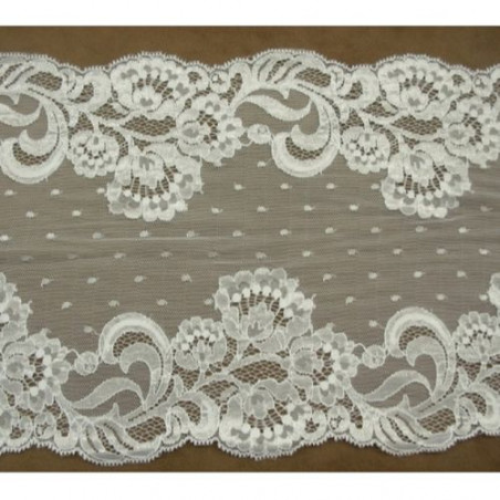 DENTELLE DE CALAIS plumetis central et motif floral sur les deux bordures blanche 22 cm
