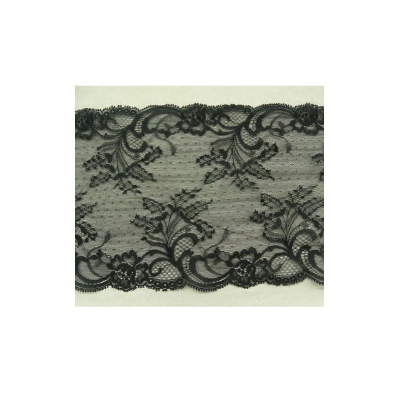 DENTELLE DE CALAIS noire motif bouquet et arabesque sur les 2 bordures 17 cm