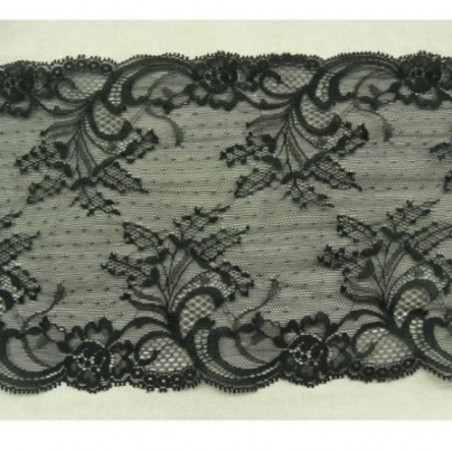 DENTELLE DE CALAIS noire motif bouquet et arabesque sur les 2 bordures 17 cm