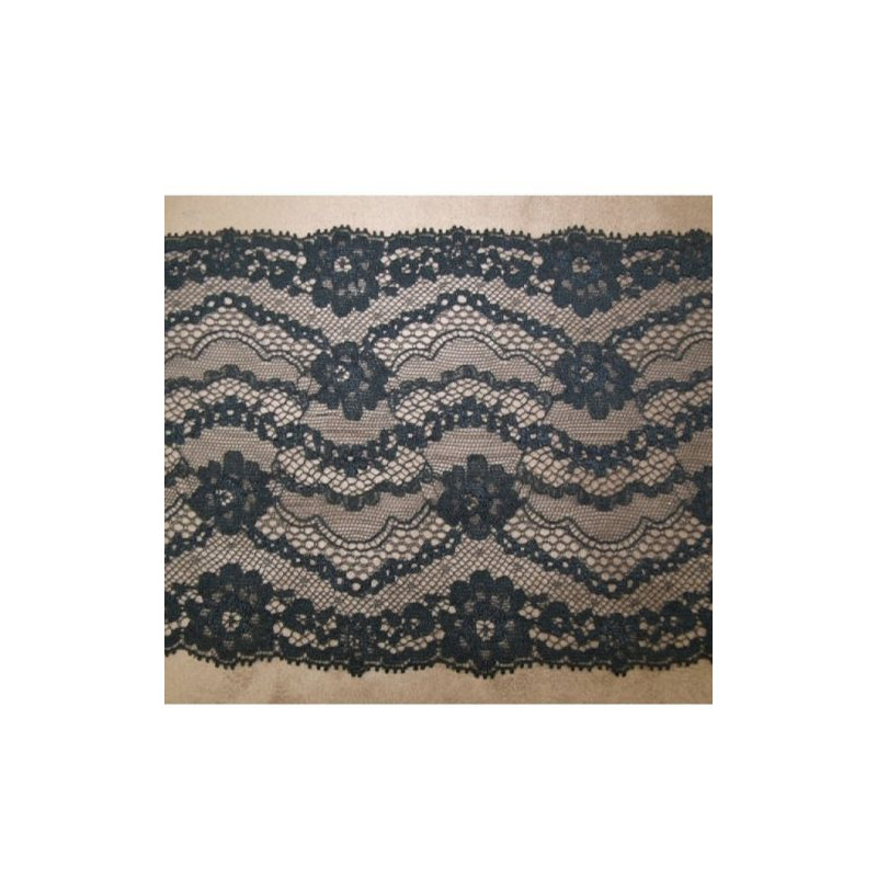 DENTELLE DE CALAIS stretch noire motifs géométrique & floral 17 cm