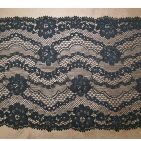 DENTELLE DE CALAIS stretch noire motifs géométrique & floral 17 cm