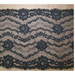 DENTELLE DE CALAIS stretch noire motifs géométrique & floral 17 cm
