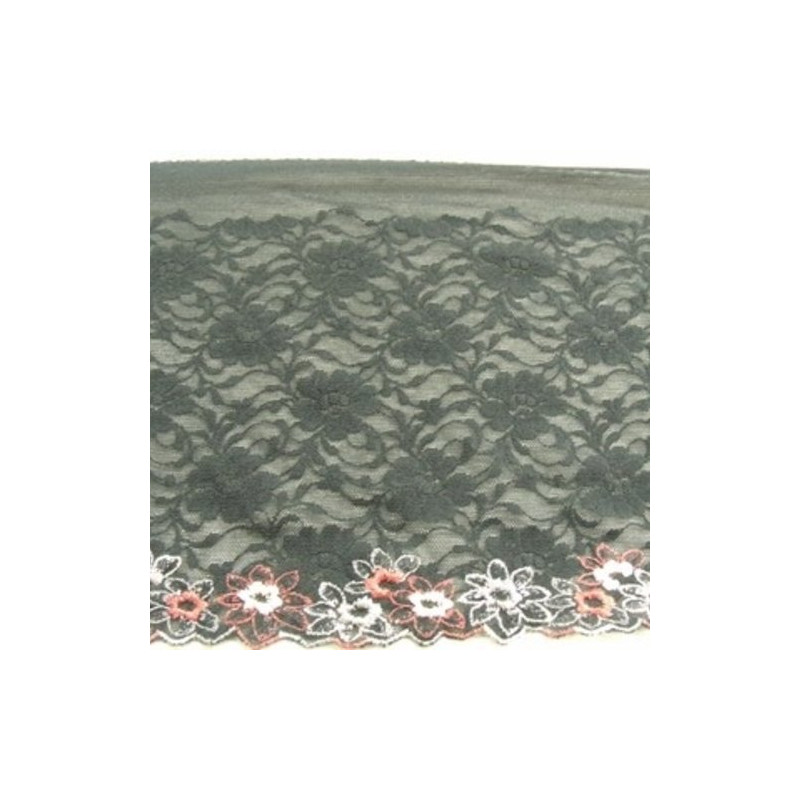 DENTELLE DE CALAIS stretch Noire et multicolore 18 cm