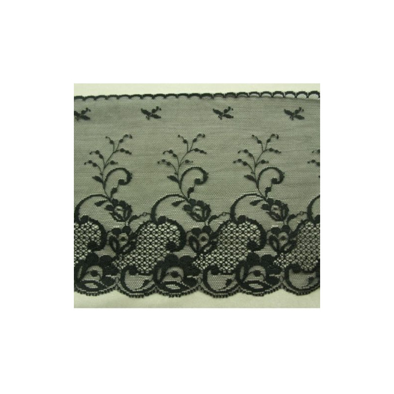 DENTELLE DE CALAIS légement stretch tulle surbrodé noire 17 cm