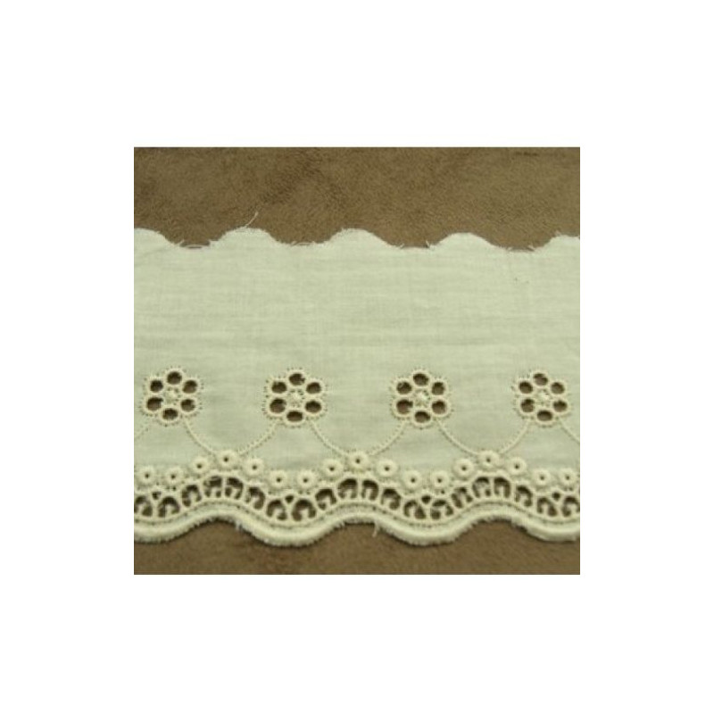 BRODERIE ANGLAISE VINTAGE COTON écru 6 cm/hauteur de broderie:3.5 cm