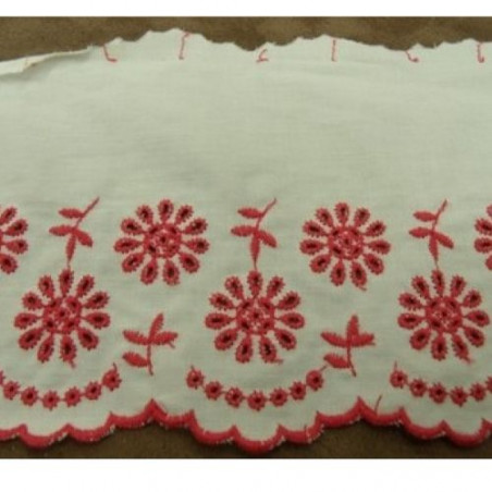 BRODERIE ANGLAISE COTON blanc & rose 13,5 cm / hauteur de broderie 7 cm