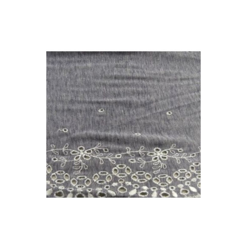 BRODERIE BLEU sur jersey de coton  14 cm /hauteur de broderie 7 cm brodé blanc